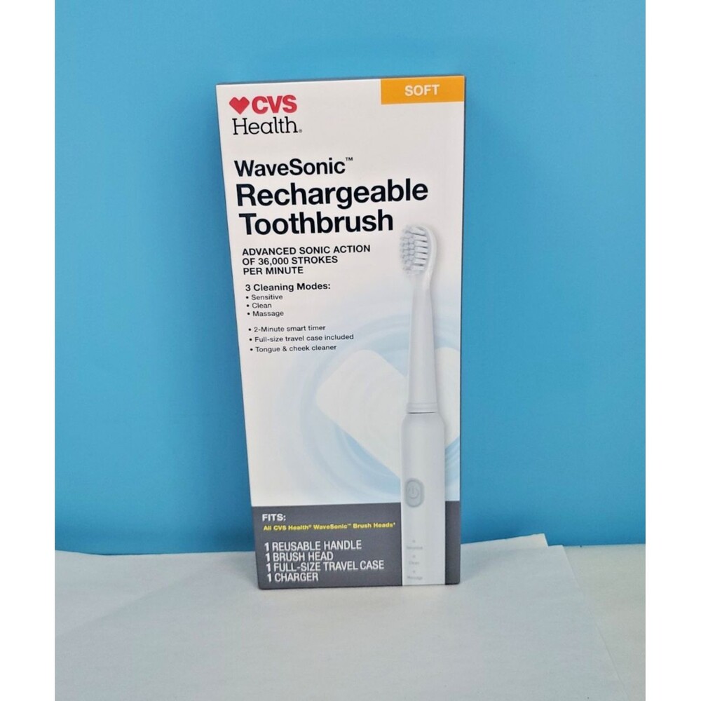 CVS Health WaveSonic Rechargeable Toothbrush Soft w/ Three Cleaning Modes
